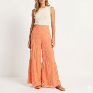 Sincerely Jules Womens Wide Leg Pants S Pink Orange Tropical Boho Rayon Palazzo